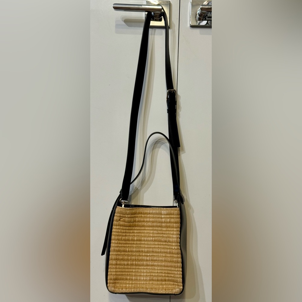 A.P.C. Virginie Rafia and Black Leather 2 way Crossbody Hand Bag
